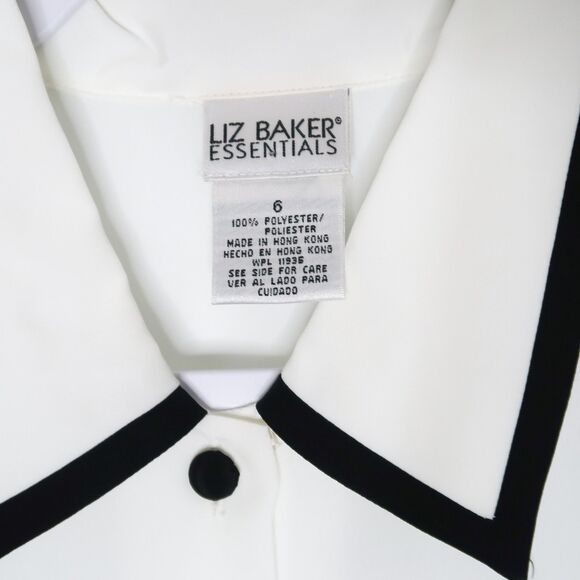 Liz Baker Essentials Womens Button Up Shirt Size 6‎ Black White Office Career - Picture 3 of 6
